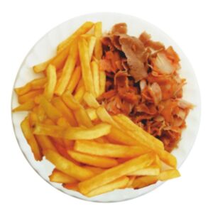 Plato de kebab con patatas