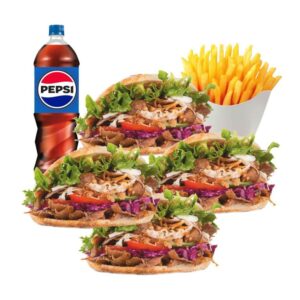 4 Kebab con patatas y refresco de 1.25L